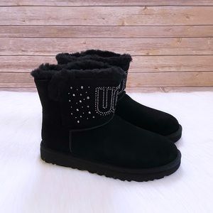 UGG Women’s Classic UGG Gem Mini Black Suede Boots